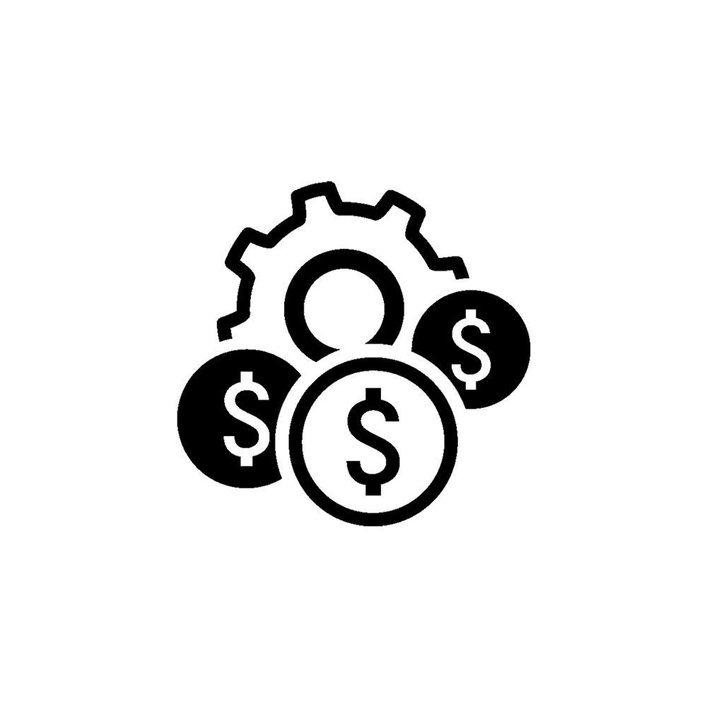 an icon of three coins in front of a gear